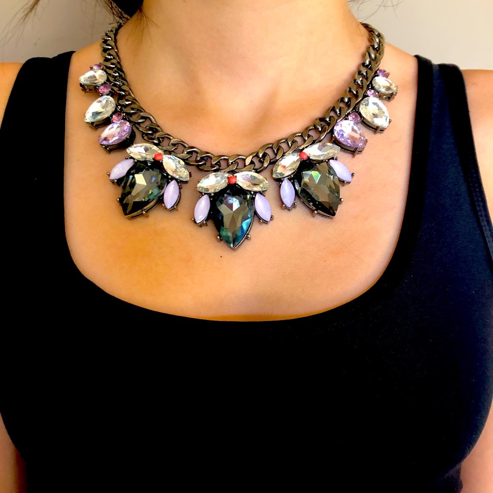 J.Crew Crown Jewels Chain Necklace. Pink, Gray & Coral. 19 inches.
